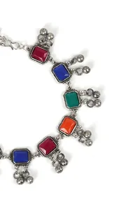 German Silver Multi Color Stone Work Partywear Pair Of Anklet image 4