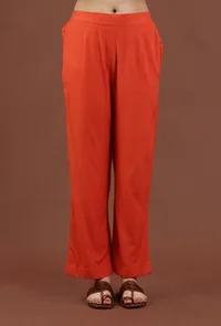 Set of 2: Rust Red Patola Printed Tussar Silk Kurta with Shantoon Straight Pant Set image 3