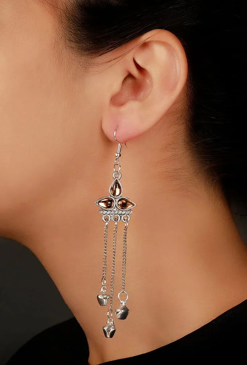 Yellow Tri-Leaf Afghan German Silver Earrings