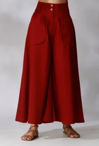 Maroon High Waist Pants With Front Pockets image 1