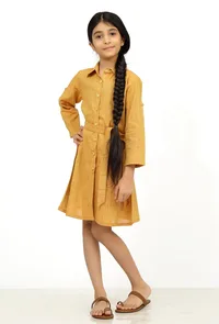 Rustic Melange Cotton Tunic Dress With Waist Belt image 2