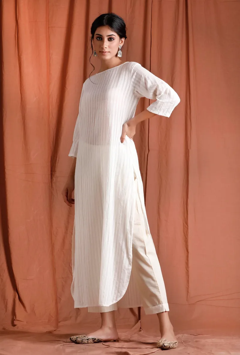 Off White Cotton Kurta