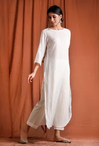 Off White Cotton Kurta image 2