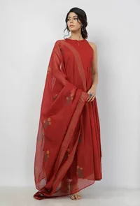 Gerua Maroon Floral Block Printed Kota Dupatta image 2