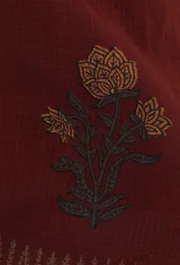 Gerua Maroon Floral Block Printed Kota Dupatta image 5