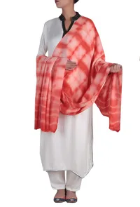 White & red clamp dyed pure wool shawl image 1