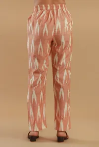 Set of 2: Peach Ikat Cotton Tie-Up Kurta with Matching Straight Pant Set image 5