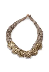 Kundan Party Wear Golden Jute Necklace image 2