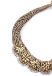 Kundan Party Wear Golden Jute Necklace image 3