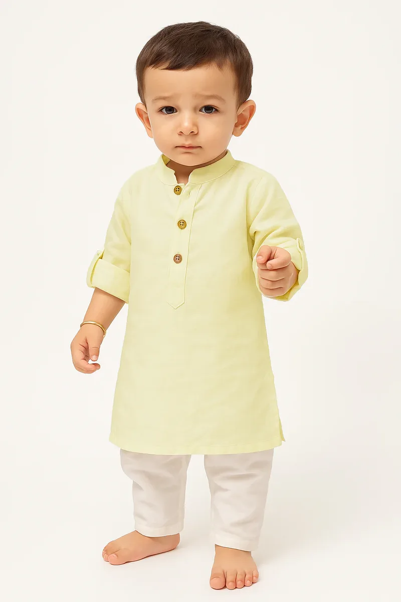 Set of 2: Cream Cotton Kurta and Cotton Pyjama
