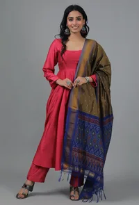 Mud Brown & Blue Ikat Dupatta image 2