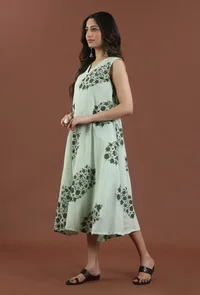 Sage Green Floral Printed Flared Maxi Dress image 3