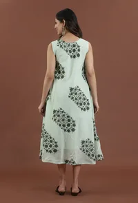 Sage Green Floral Printed Flared Maxi Dress image 4