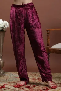 Meher Solid Wine Velvet Narrow Fit Pants image 1
