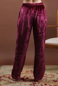Meher Solid Wine Velvet Narrow Fit Pants image 4