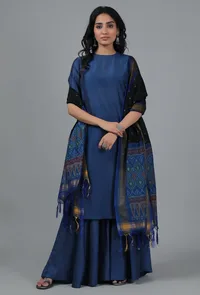 Black & Ocean Blue Ikat Dupatta image 2