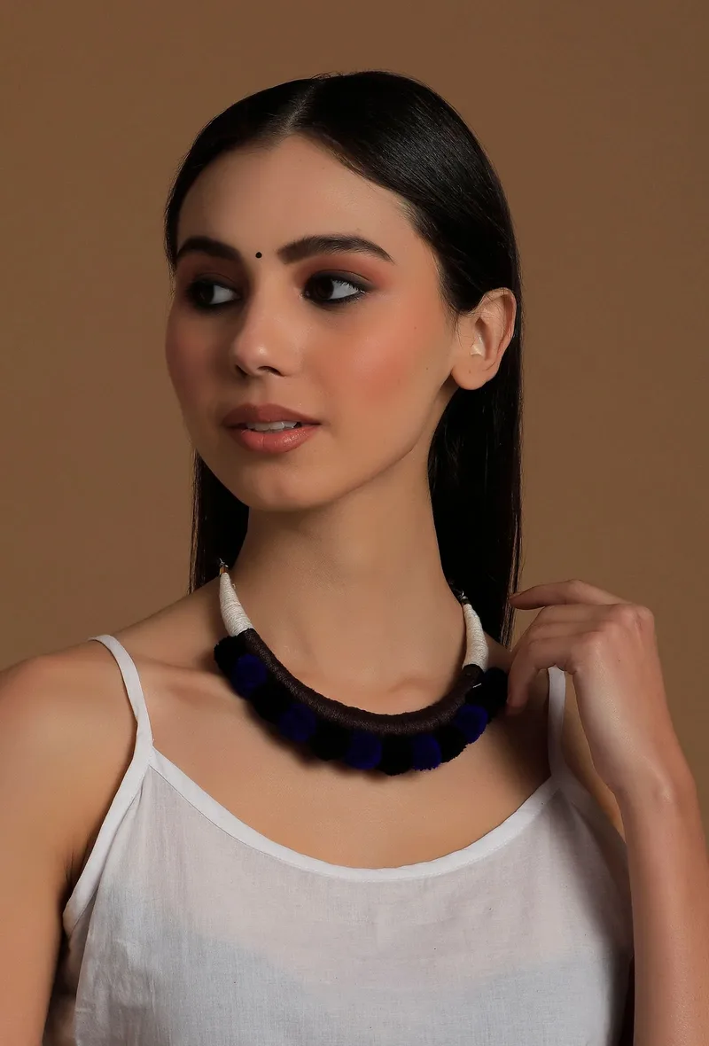 Onyx Black Tribal Thread Necklace