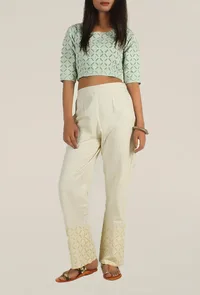 Beige Cotton Apllique Palazzo image 1