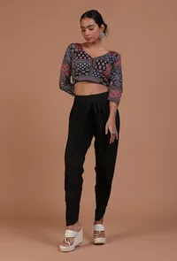 Blue and Black Cotton Ajrakh Printed Full Sleeve Blouse image 2