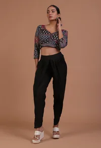 Blue and Black Cotton Ajrakh Printed Full Sleeve Blouse image 3