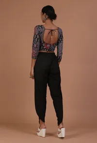 Blue and Black Cotton Ajrakh Printed Full Sleeve Blouse image 5