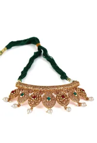 Devika Drape Temple Heritage Kemp Necklace Set with Pearls image 3