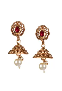 Devika Drape Temple Heritage Kemp Necklace Set with Pearls image 5