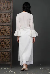 Bell Sleeves White Soya Cotton Kurta image 5