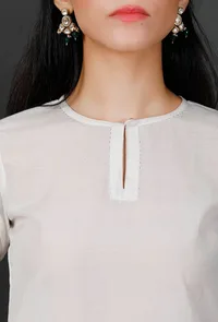 Bell Sleeves White Soya Cotton Kurta image 6