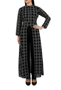 Set Of Black Chikankari Georgette Kurta And Silk Pants image 2