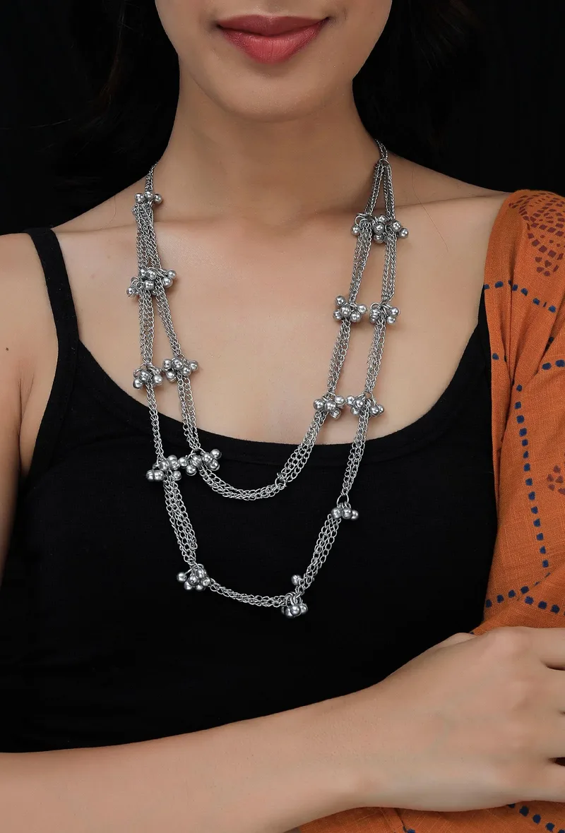 Fatima Double Layer Silver Tribal Necklace