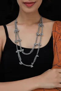 Fatima Double Layer Silver Tribal Necklace image 1