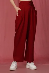 Red Plain Linen Pant image 1