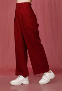 Red Plain Linen Pant image 3