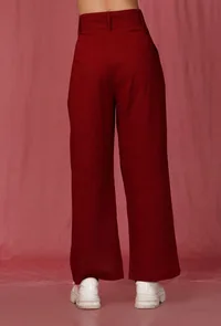 Red Plain Linen Pant image 4