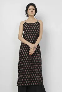 Kani Black Floral Buti Hand-Block Printed Cotton Slip image 2
