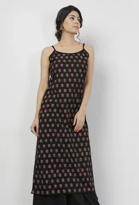 Kani Black Floral Buti Hand-Block Printed Cotton Slip image 3