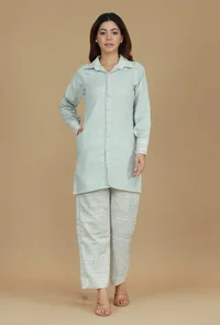 Light Grey Cotton Khadi Kurta image 1