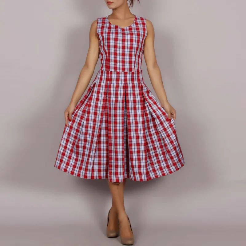 Madras check pleated dress