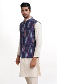 Azure Blue Ikat Nehru Jacket image 3