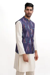 Azure Blue Ikat Nehru Jacket image 4