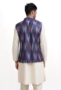 Azure Blue Ikat Nehru Jacket image 5
