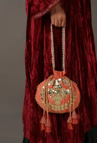 Sunkissed Peach Gota Patti Silk Potli image 2