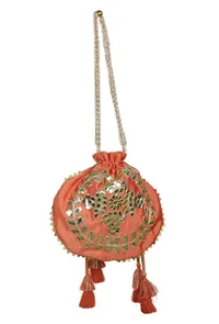 Sunkissed Peach Gota Patti Silk Potli image 5