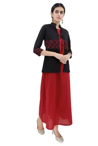 Short Black Cape With Maroon Kantha Embroidery image 2