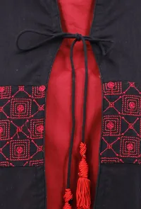 Short Black Cape With Maroon Kantha Embroidery image 4