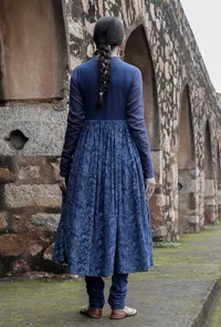 Jemin Indigo Cotton Hand Block Printed Pishwas Style Kurta Dress image 4