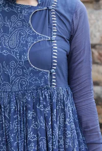 Jemin Indigo Cotton Hand Block Printed Pishwas Style Kurta Dress image 5