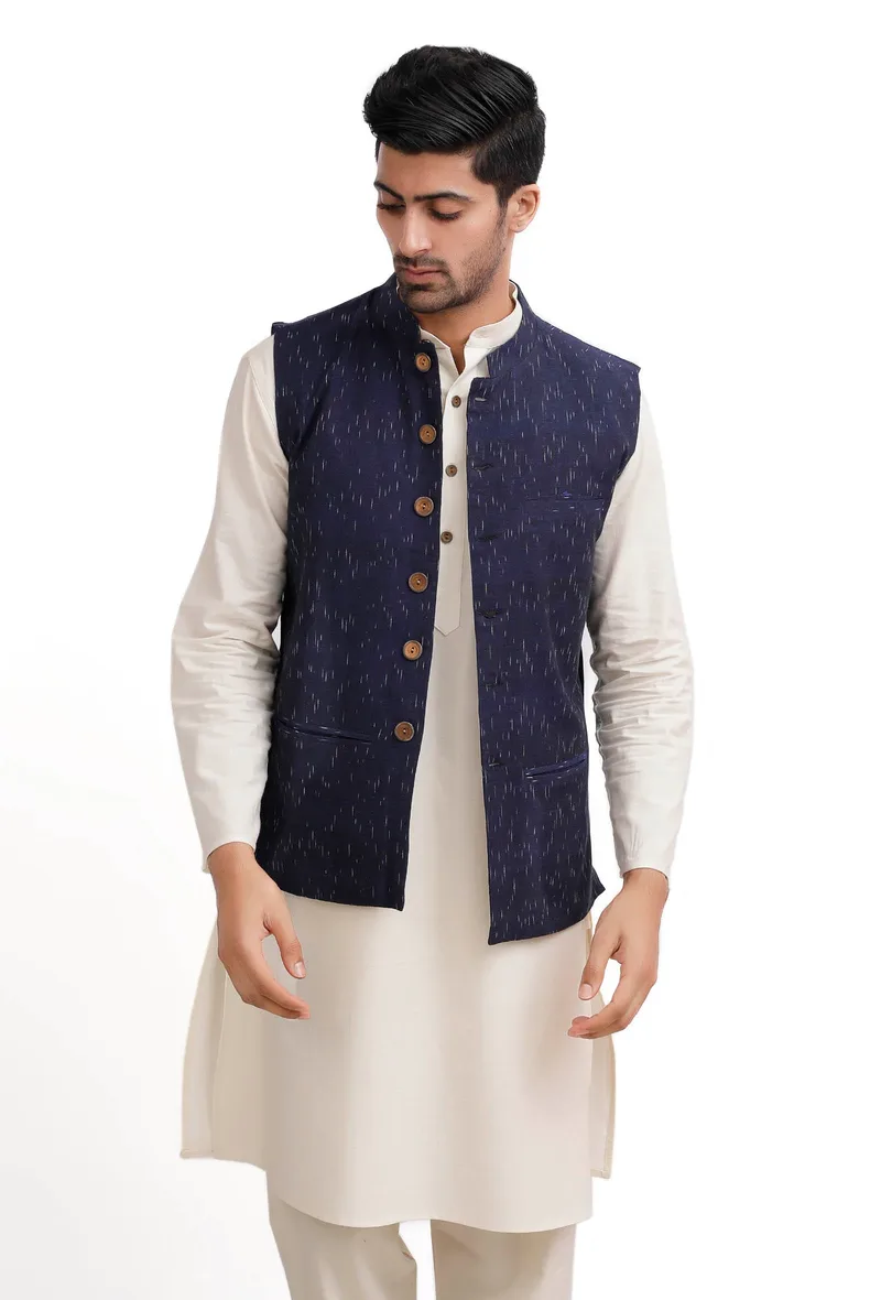 Royal Blue Ikat Nehru Jacket