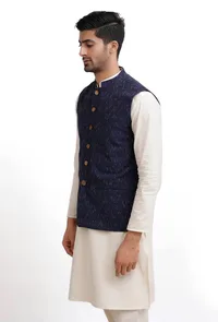Royal Blue Ikat Nehru Jacket image 2